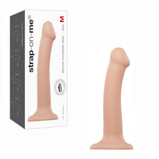 Image de STRAP-ON-ME - SEMI-REALISTIC DUAL DENSITY BENDABLE DILDO - MEDIUM - BEIGE