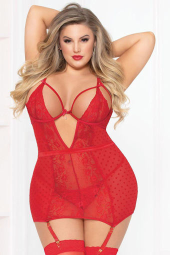 Image de Skip a Beat Heart Mesh Chemise & Thong 1X/2X
