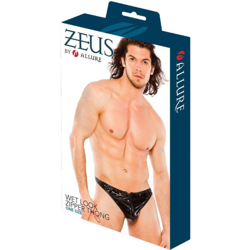 Picture of Allure Zeus - Wet Look Zipper Thong - Black - O/S